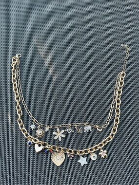 House Of Harlow Gold Tone Glass Stones Cubic Zirconia 2 Layered Necklace